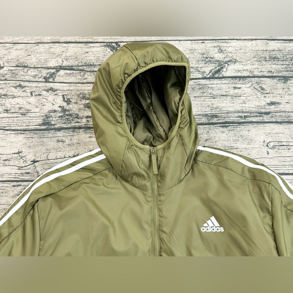 Adidas Men's Essentials Insulated Hooded Jacket, Size Large, Olive Green - Picture 2 of 12